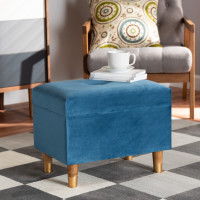 Baxton Studio JY20A250-Sky Blue Velvet-Otto Baxton Studio Elias Modern and Contemporary Sky Blue Velvet Fabric Upholstered and Oak Brown Finished Wood Storage Ottoman